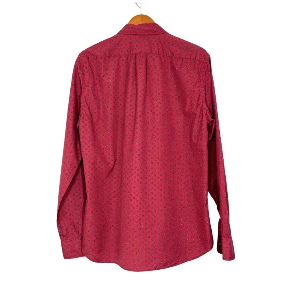 J.Crew Slim Fit Red Geometric Print Button Down Shirt 100% Cotton‎ Long Sleeve